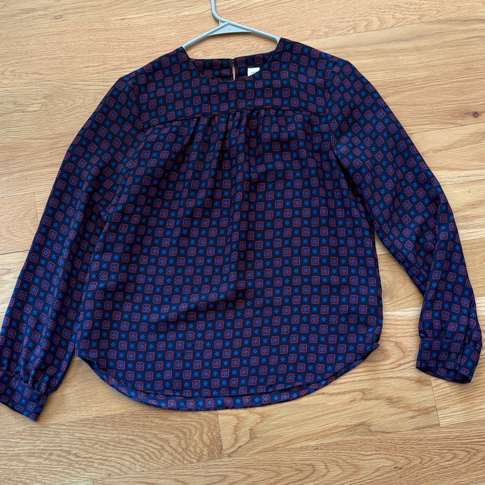 GAP Navy and Crimson Patterned Blouse